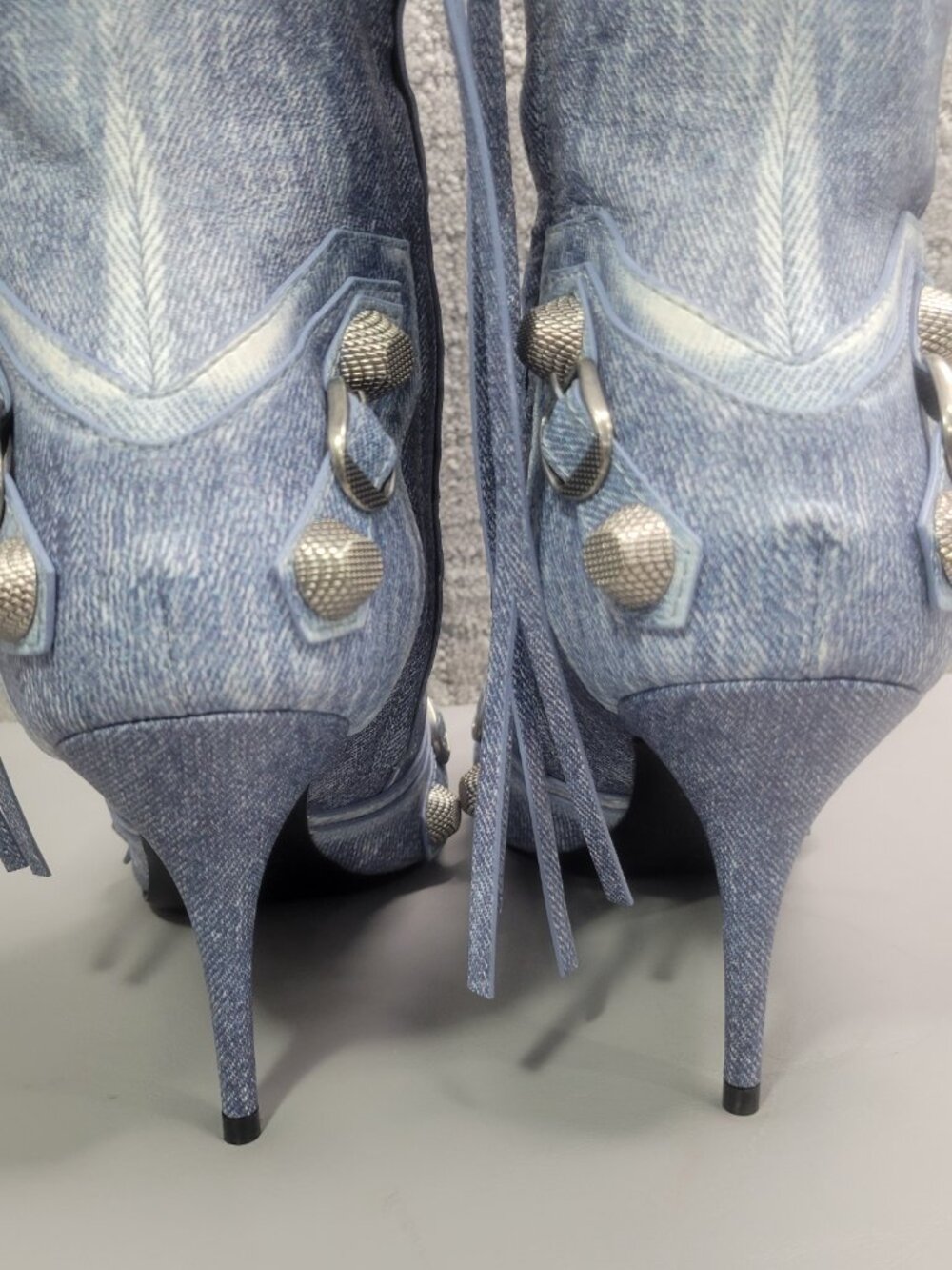 Balenciaga Le Cagole Women's EU Size 41 Blue Denim Leather Stud Boots 771231 - Picture 7 of 15
